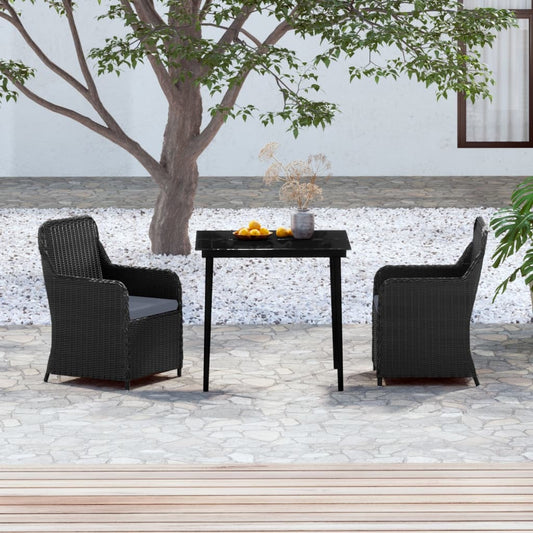 Set da Pranzo da Giardino 3 pz con Cuscini Nero - homemem39