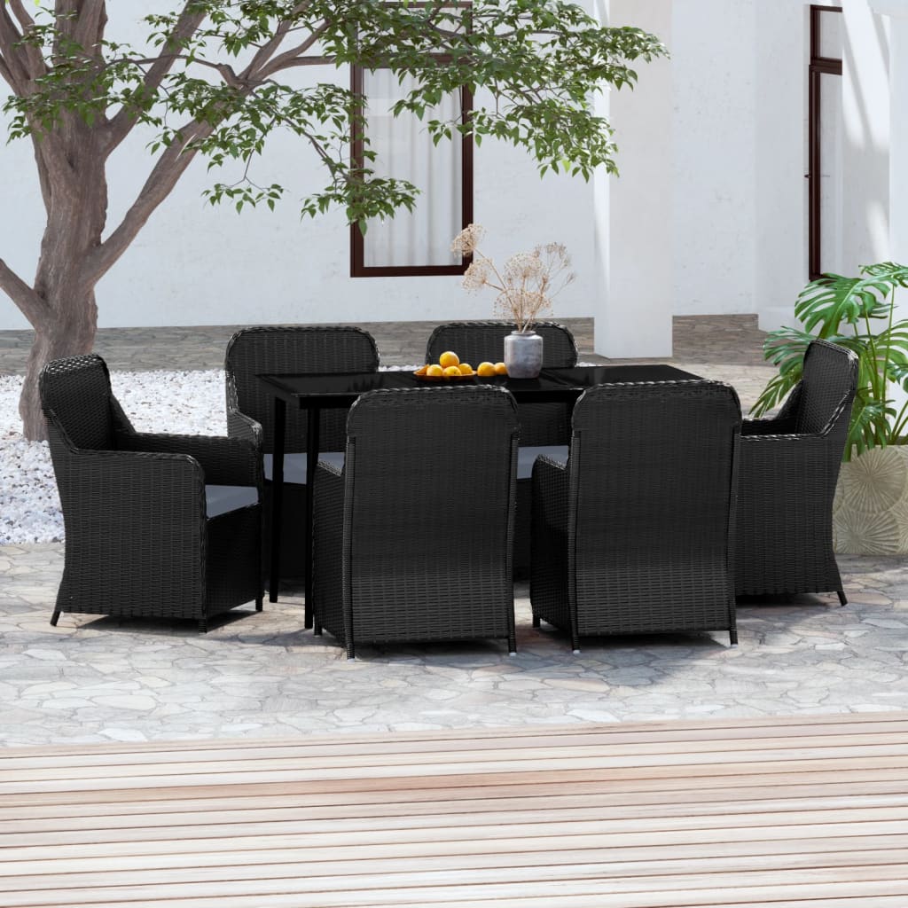 Set da Pranzo da Giardino 7 pz con Cuscini Nero - homemem39