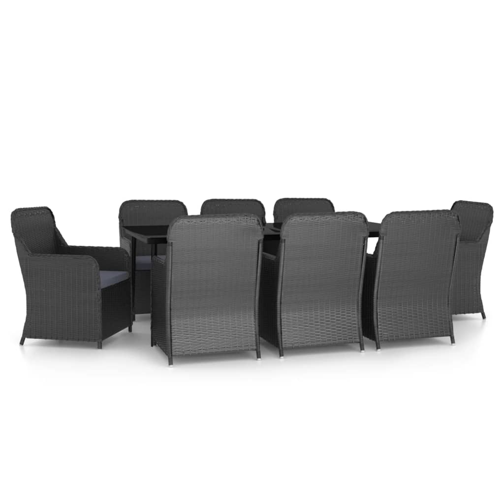 Set da Pranzo da Giardino 9 pz con Cuscini Nero - homemem39