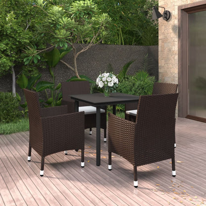 Set da Pranzo da Giardino 5 pz con Cuscini Polyrattan e Vetro | homemem39