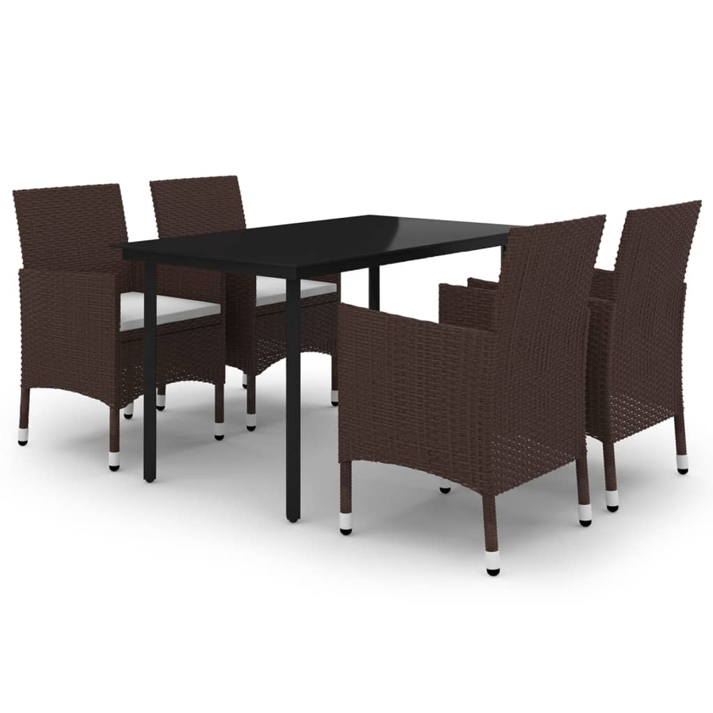 Set da Pranzo da Giardino 5 pz con Cuscini Polyrattan e Vetro | homemem39