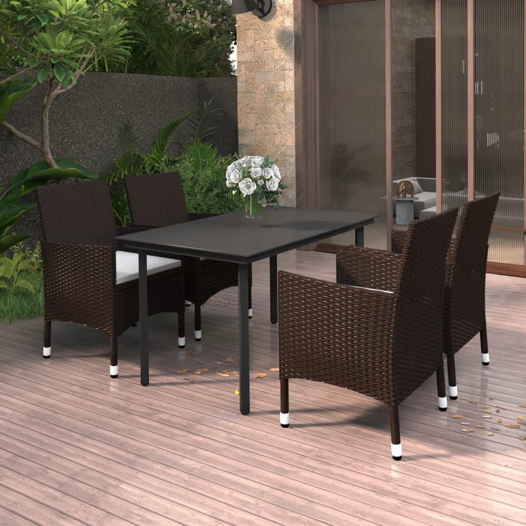Set da Pranzo da Giardino 5 pz con Cuscini Polyrattan e Vetro | homemem39