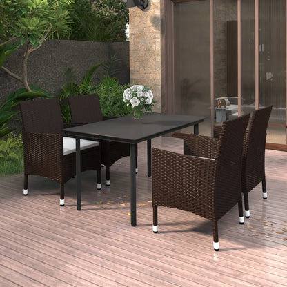 Set da Pranzo da Giardino 5 pz con Cuscini Polyrattan e Vetro | homemem39