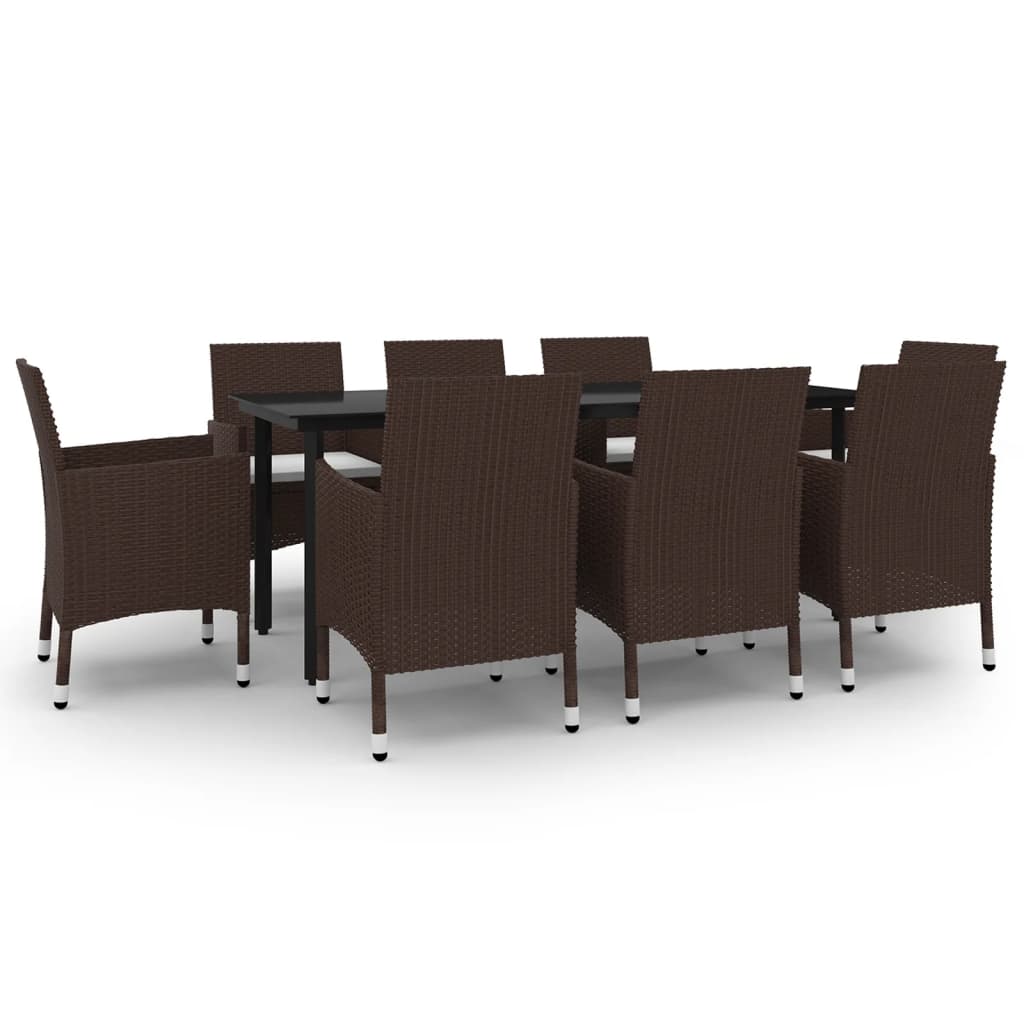 Set da Pranzo da Giardino e Cuscini 9 pz in Polyrattan e Vetro | homemem39
