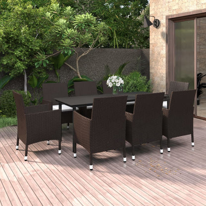 Set da Pranzo da Giardino e Cuscini 9 pz in Polyrattan e Vetro | homemem39