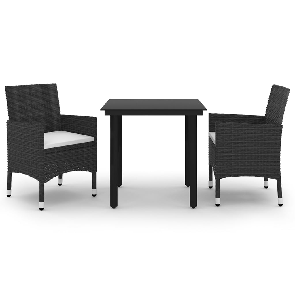 Set da Pranzo da Giardino 3 pz con Cuscini Polyrattan e Vetro | homemem39