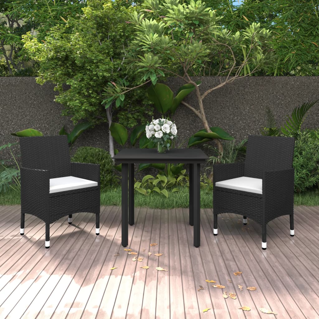 Set da Pranzo da Giardino 3 pz con Cuscini Polyrattan e Vetro | homemem39