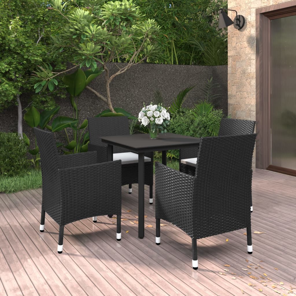 Set da Pranzo da Giardino 5 pz con Cuscini Polyrattan e Vetro | homemem39