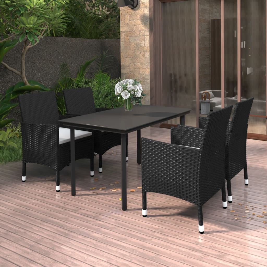 Set da Pranzo da Giardino 5 pz con Cuscini Polyrattan e Vetro | homemem39