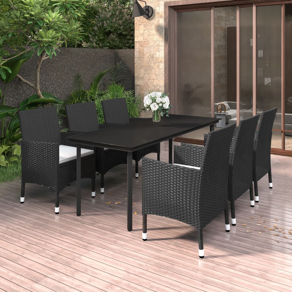 Set da Pranzo da Giardino 7 pz e Cuscini in Polyrattan e Vetro | homemem39