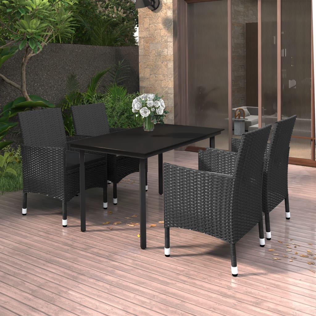 Set da Pranzo da Giardino 5 pz con Cuscini Polyrattan e Vetro - homemem39