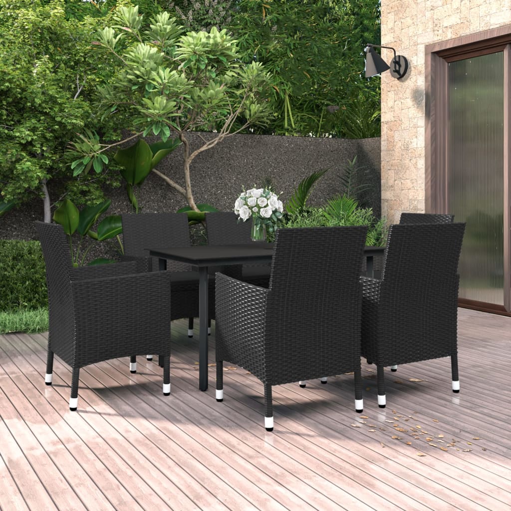 Set da Pranzo da Giardino 7 pz con Cuscini Polyrattan e Vetro | homemem39