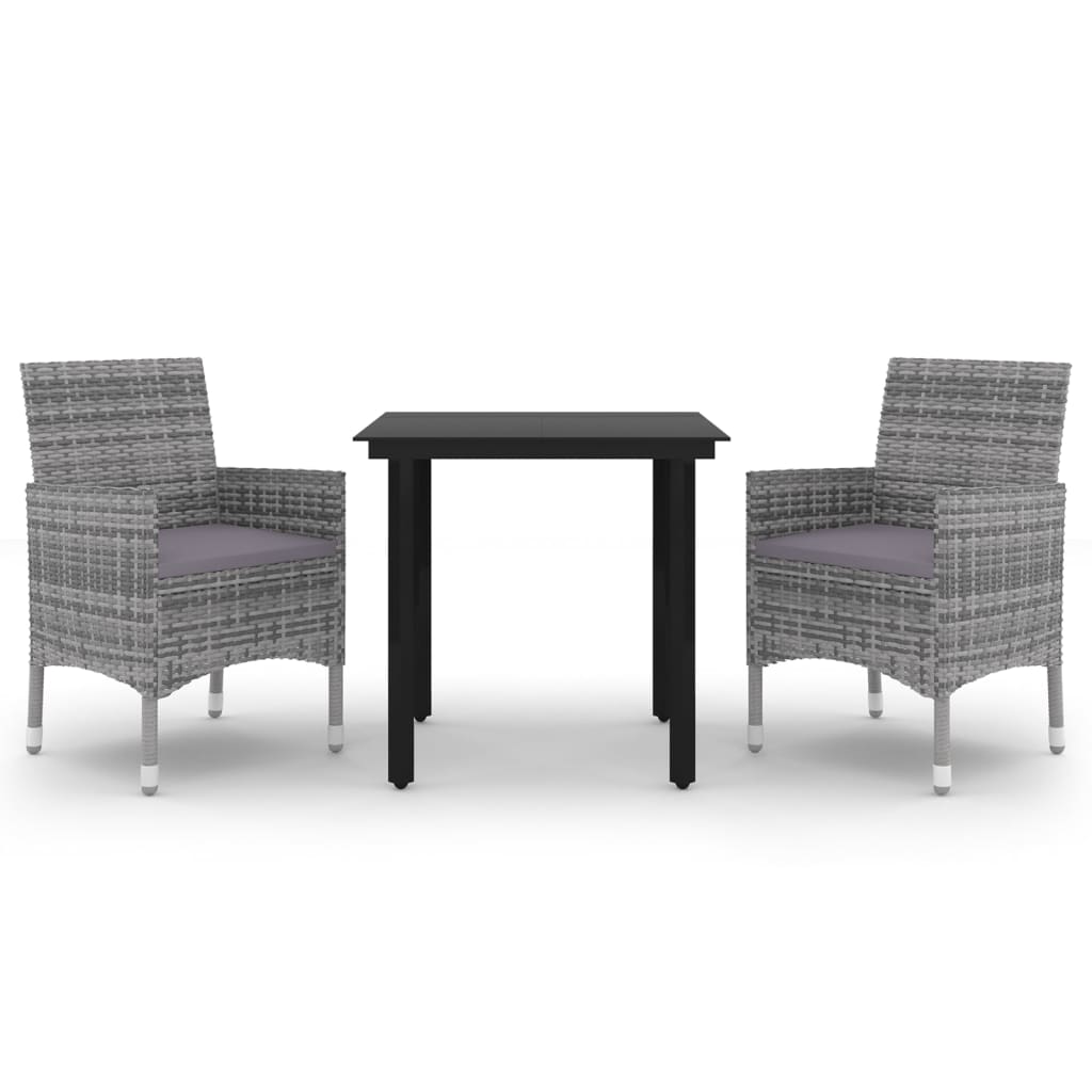 Set da Pranzo da Giardino 3 pz con Cuscini Polyrattan e Vetro | homemem39