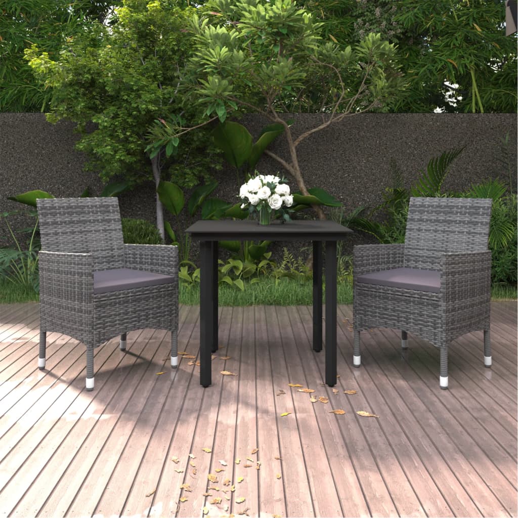 Set da Pranzo da Giardino 3 pz con Cuscini Polyrattan e Vetro | homemem39
