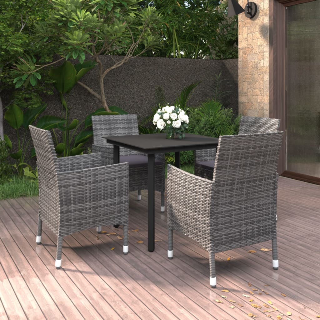 Set da Pranzo da Giardino 5 pz con Cuscini Polyrattan e Vetro | homemem39