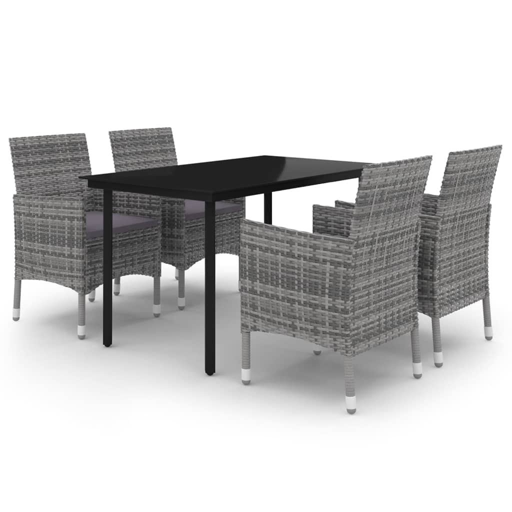 Set da Pranzo da Giardino 5 pz con Cuscini Polyrattan e Vetro | homemem39