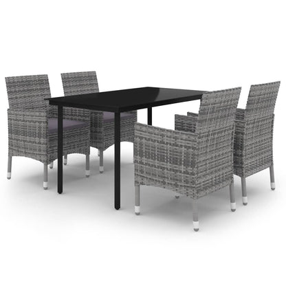 Set da Pranzo da Giardino 5 pz con Cuscini Polyrattan e Vetro | homemem39