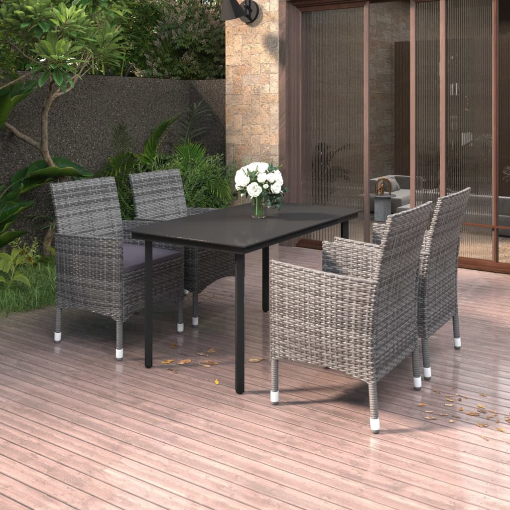 Set da Pranzo da Giardino 5 pz con Cuscini Polyrattan e Vetro | homemem39