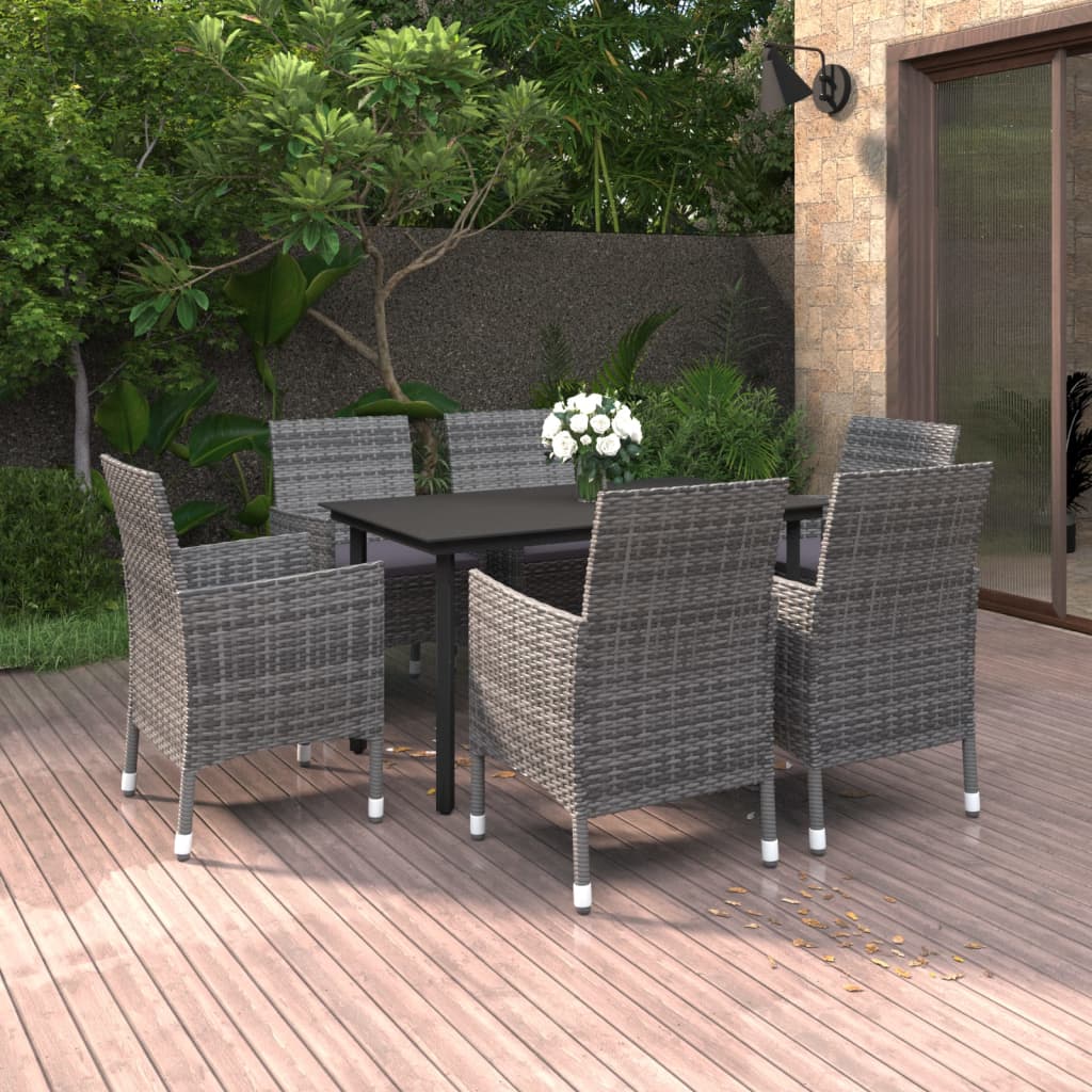 Set da Pranzo da Giardino 7 pz con Cuscini Polyrattan e Vetro | homemem39