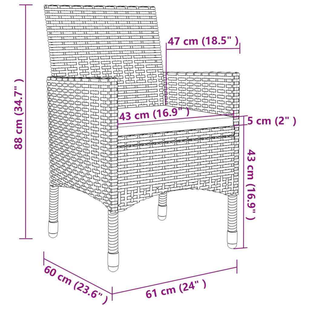Set da Pranzo da Giardino 7 pz e Cuscini in Polyrattan e Vetro | homemem39
