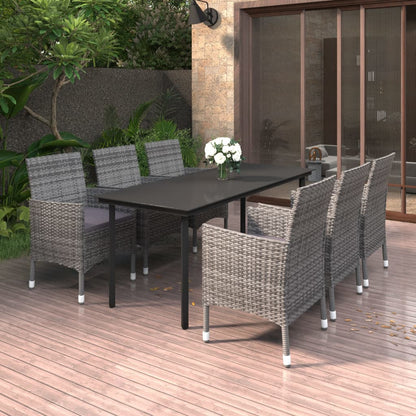 Set da Pranzo da Giardino 7 pz e Cuscini in Polyrattan e Vetro | homemem39