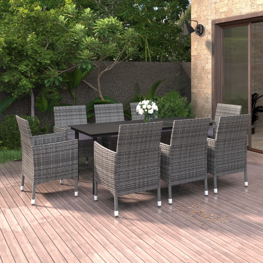 Set da Pranzo da Giardino e Cuscini 9 pz in Polyrattan e Vetro | homemem39