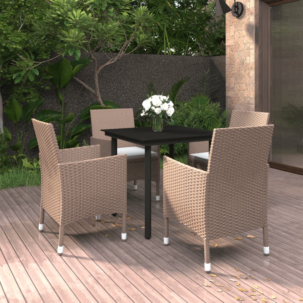 Set da Pranzo da Giardino 5 pz e Cuscini in Polyrattan Nero | homemem39