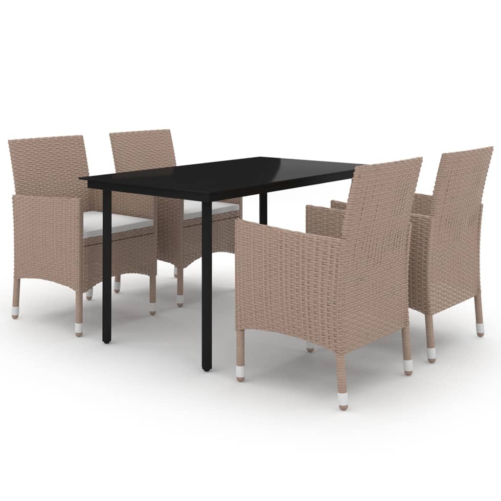 Set da Pranzo da Giardino 5 pz e Cuscini in Polyrattan e Vetro | homemem39