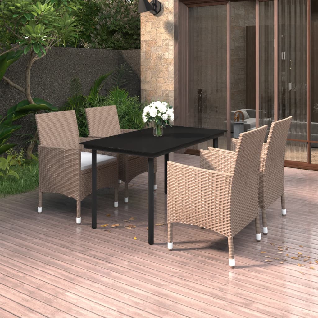 Set da Pranzo da Giardino 5 pz e Cuscini in Polyrattan e Vetro | homemem39