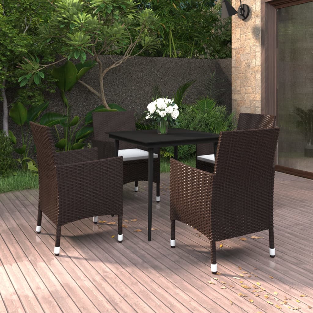 Set da Pranzo per Giardino 5 pz con Cuscini Polyrattan e Vetro | homemem39