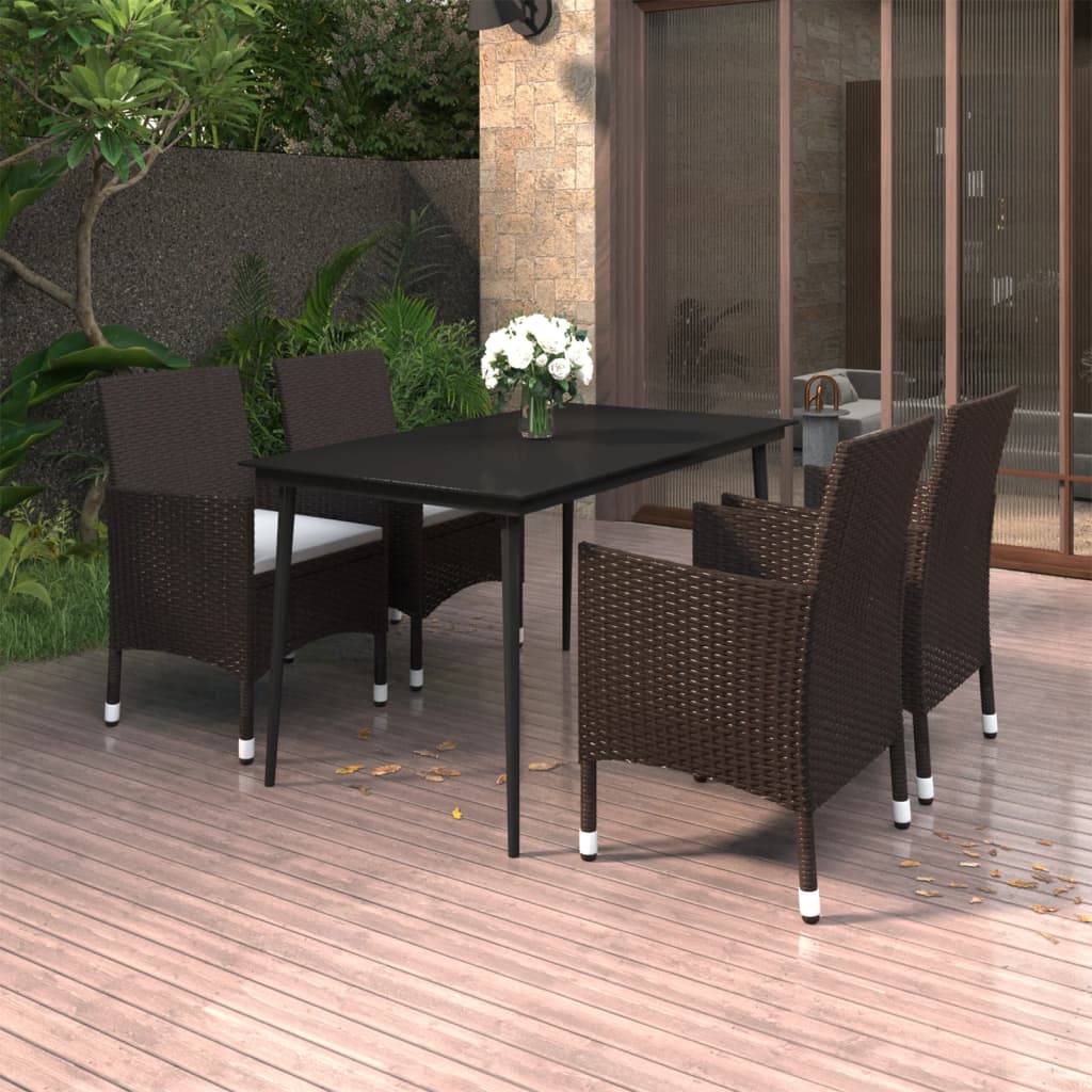 Set da Pranzo per Giardino 5 pz con Cuscini Polyrattan e Vetro | homemem39