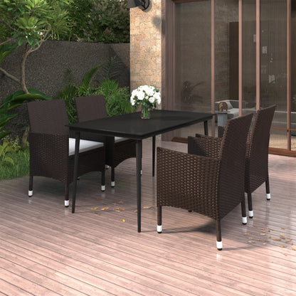 Set da Pranzo per Giardino 5 pz con Cuscini Polyrattan e Vetro | homemem39
