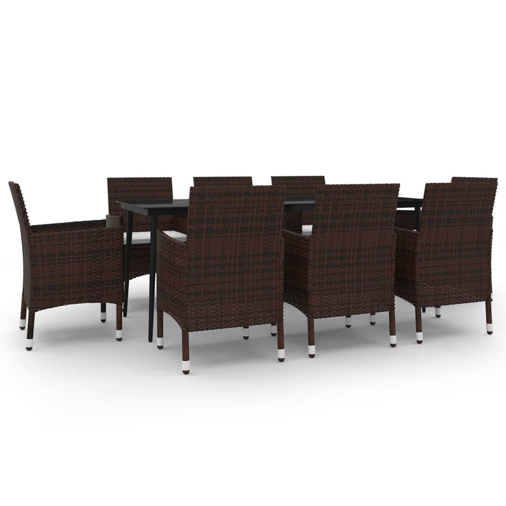Set da Pranzo per Giardino 9 pz con Cuscini Polyrattan e Vetro | homemem39