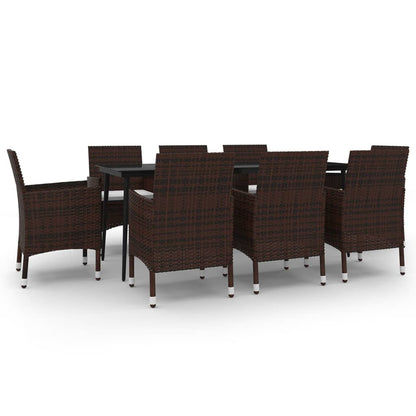 Set da Pranzo per Giardino 9 pz con Cuscini Polyrattan e Vetro | homemem39