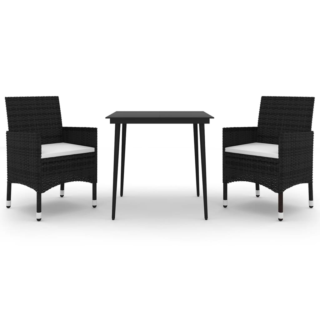Set da Pranzo da Giardino 3 pz con Cuscini Polyrattan e Vetro | homemem39