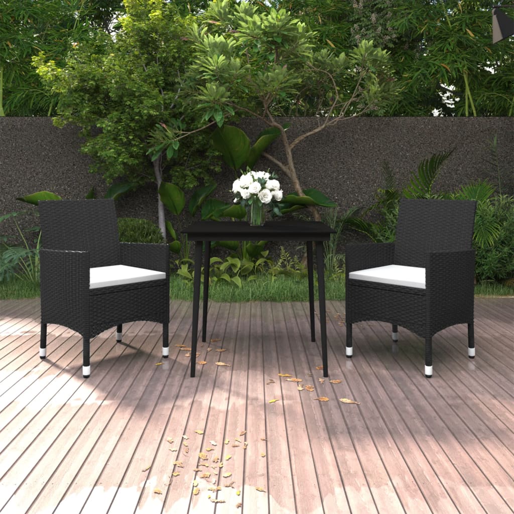 Set da Pranzo da Giardino 3 pz con Cuscini Polyrattan e Vetro | homemem39