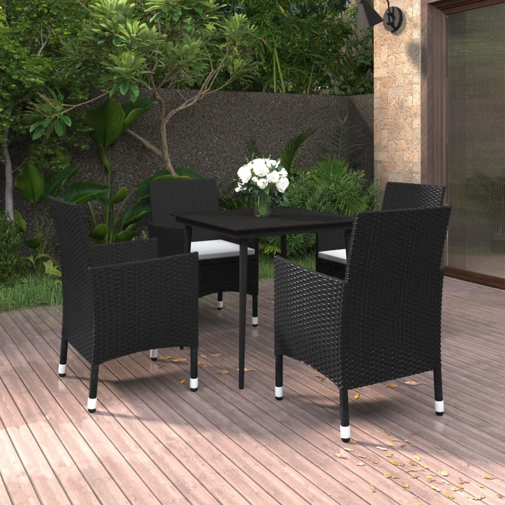 Set da Pranzo per Giardino 5 pz con Cuscini Polyrattan e Vetro | homemem39