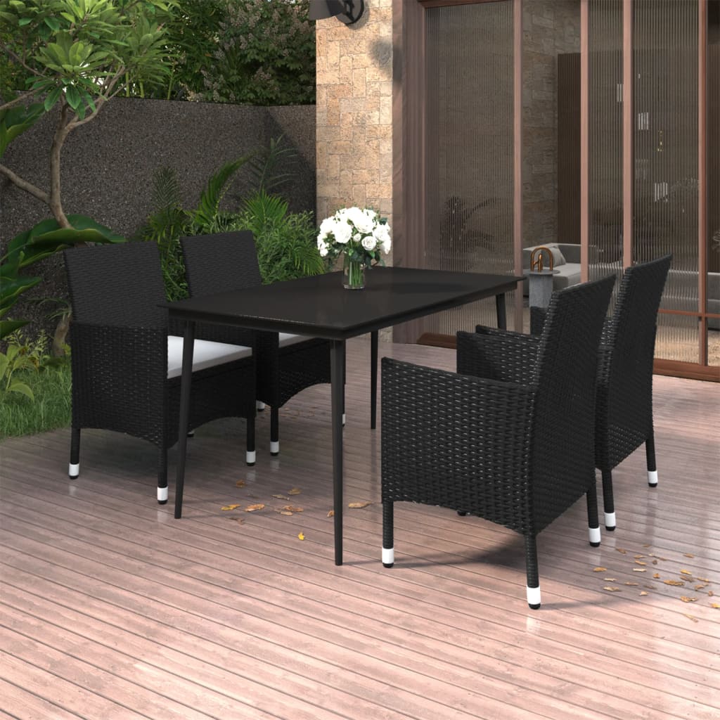 Set da Pranzo per Giardino 5 pz con Cuscini Polyrattan e Vetro | homemem39