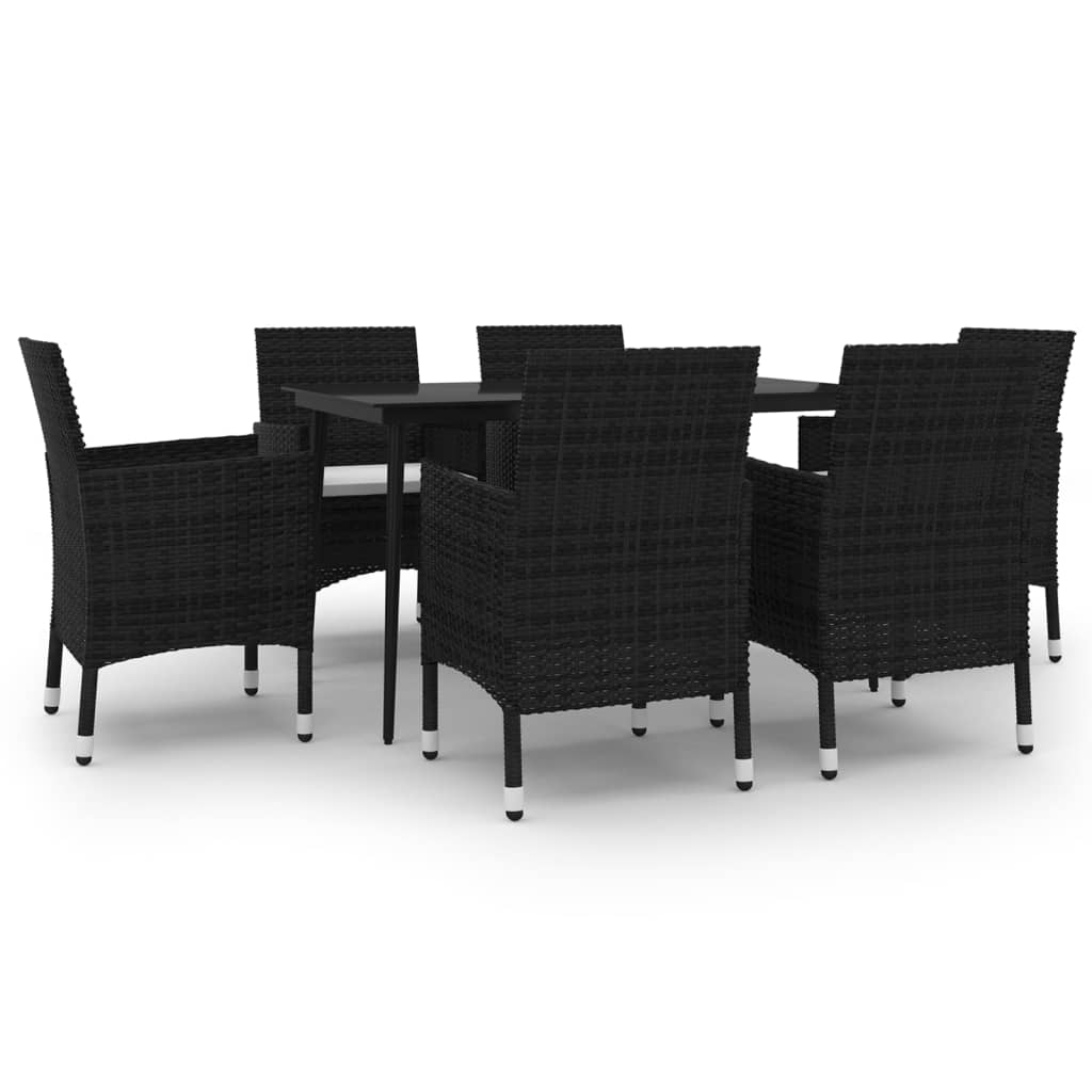 Set da Pranzo per Giardino 7 pz con Cuscini Polyrattan e Vetro - homemem39
