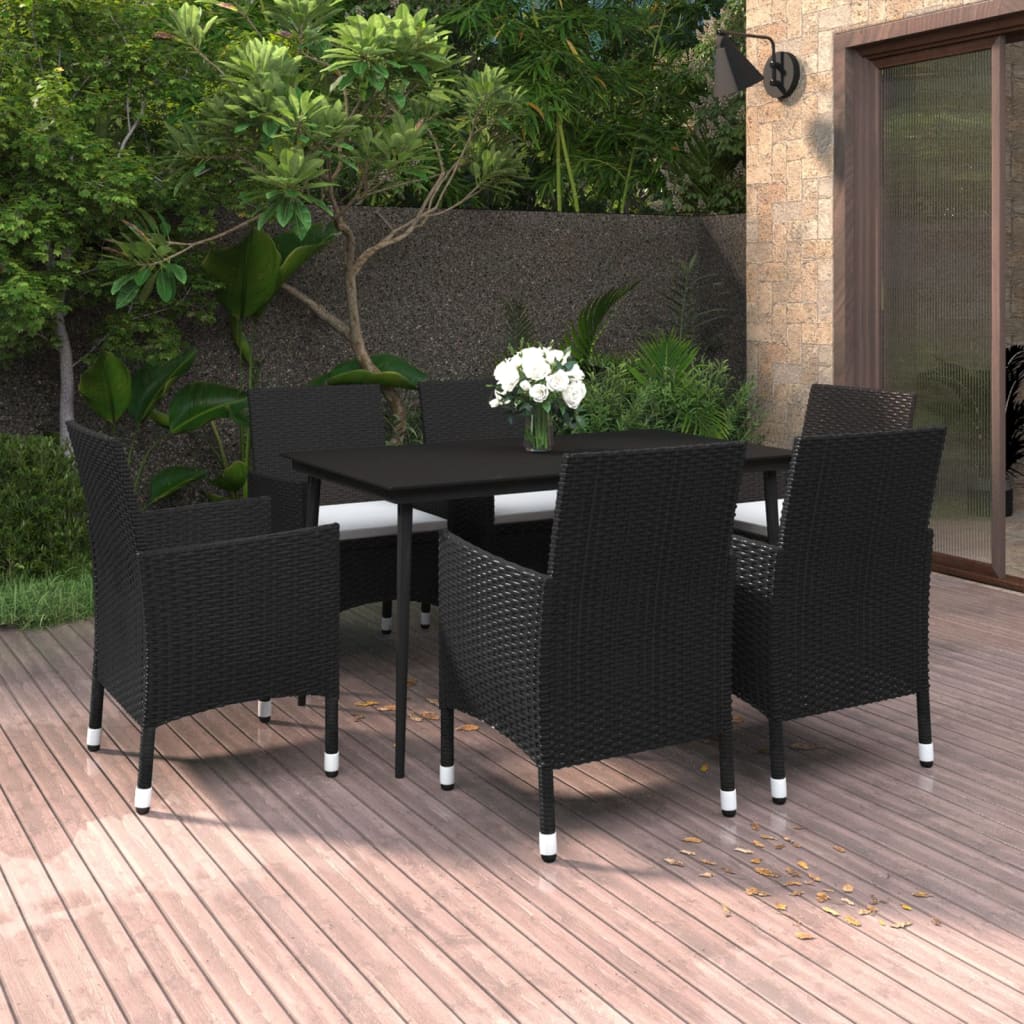 Set da Pranzo per Giardino 7 pz con Cuscini Polyrattan e Vetro | homemem39