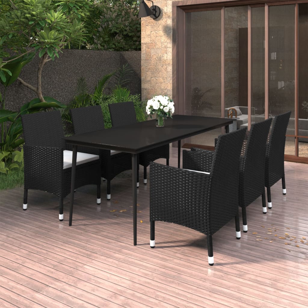 Set da Pranzo per Giardino 7 pz con Cuscini Polyrattan e Vetro - homemem39