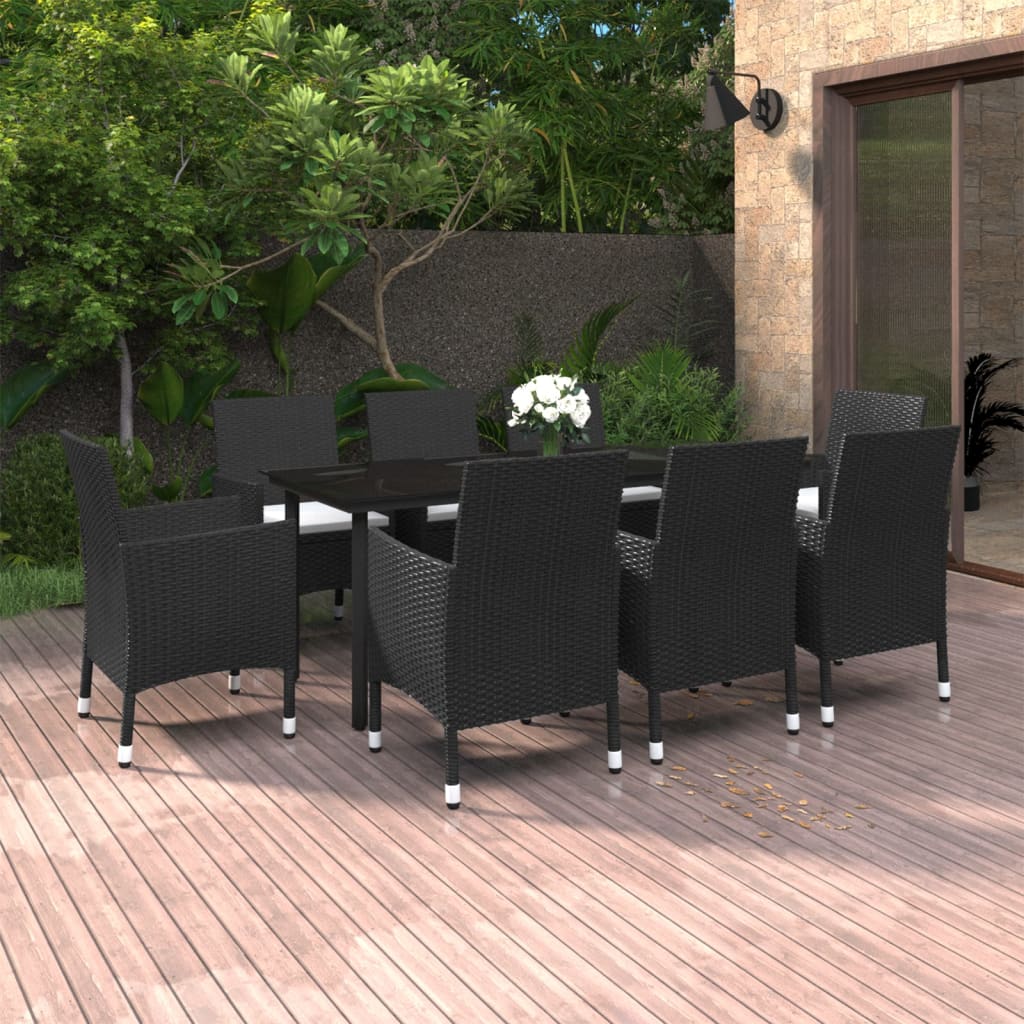 Set da Pranzo per Giardino 9 pz con Cuscini Polyrattan e Vetro - homemem39