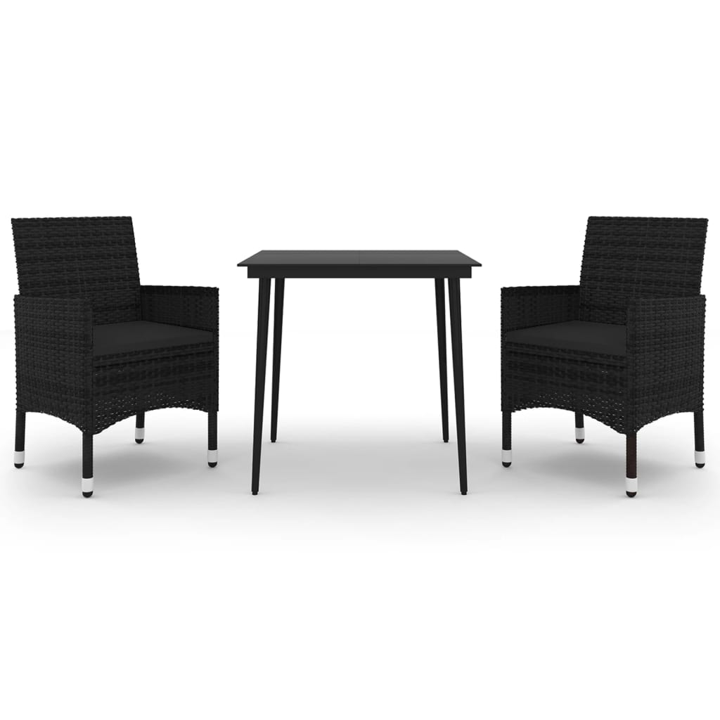 Set da Pranzo da Giardino 3 pz con Cuscini Polyrattan e Vetro