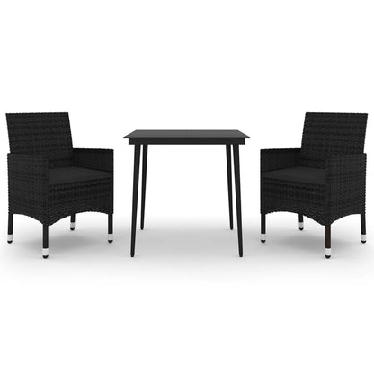 Set da Pranzo da Giardino 3 pz con Cuscini Polyrattan e Vetro