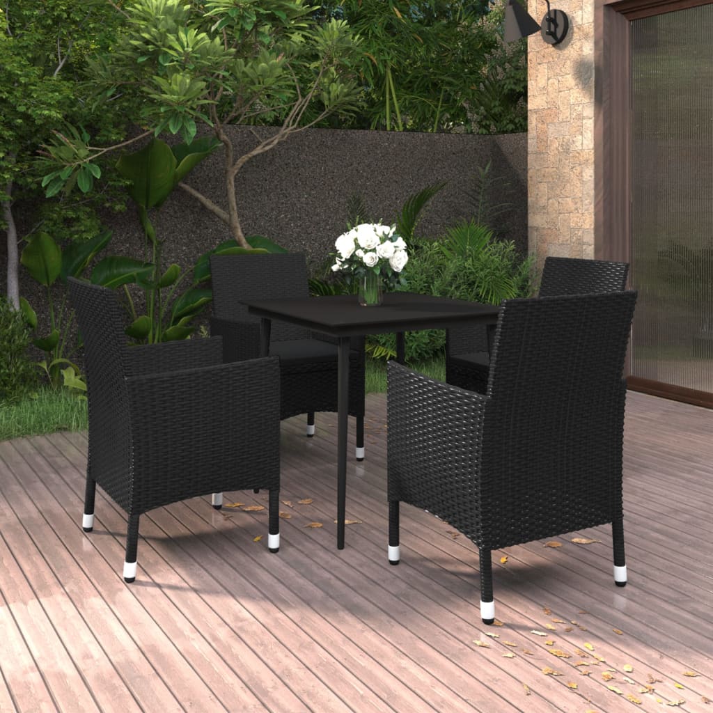 Set da Pranzo da Giardino 5 pz con Cuscini Polyrattan e Vetro | homemem39
