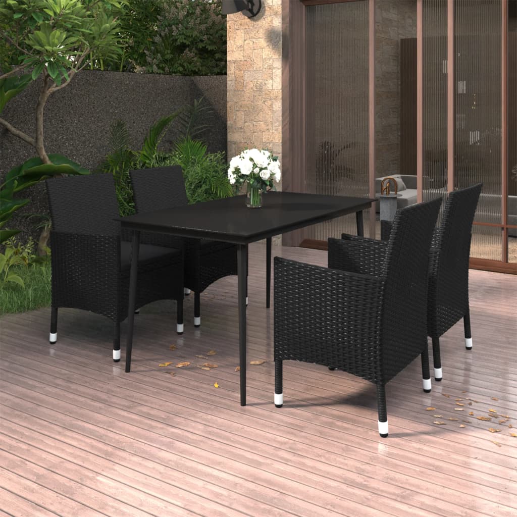 Set da Pranzo per Giardino 5 pz con Cuscini Polyrattan e Vetro | homemem39
