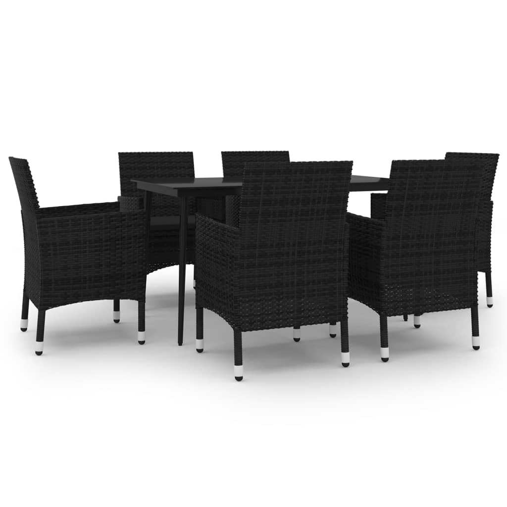 Set da Pranzo per Giardino 7 pz con Cuscini Polyrattan e Vetro | homemem39