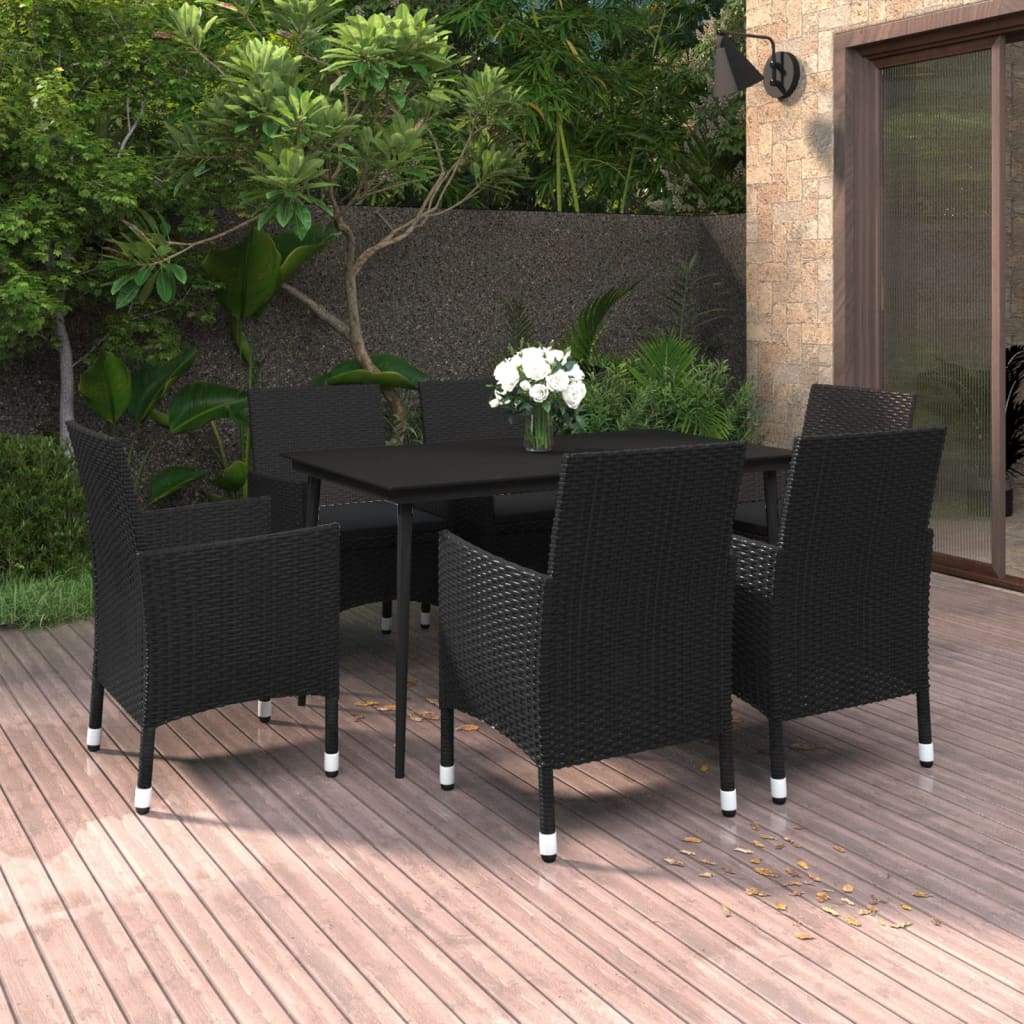 Set da Pranzo per Giardino 7 pz con Cuscini Polyrattan e Vetro | homemem39