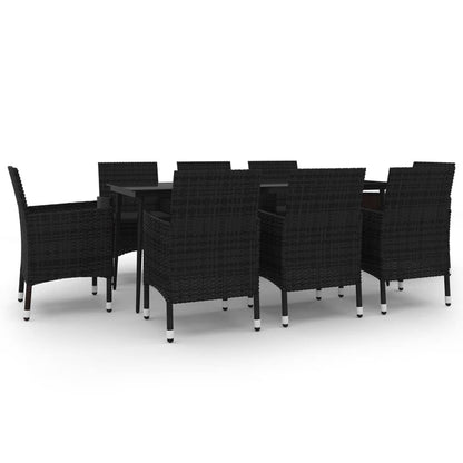 Set da Pranzo per Giardino 9 pz con Cuscini Polyrattan e Vetro | homemem39