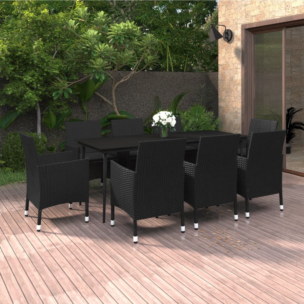 Set da Pranzo per Giardino 9 pz con Cuscini Polyrattan e Vetro | homemem39